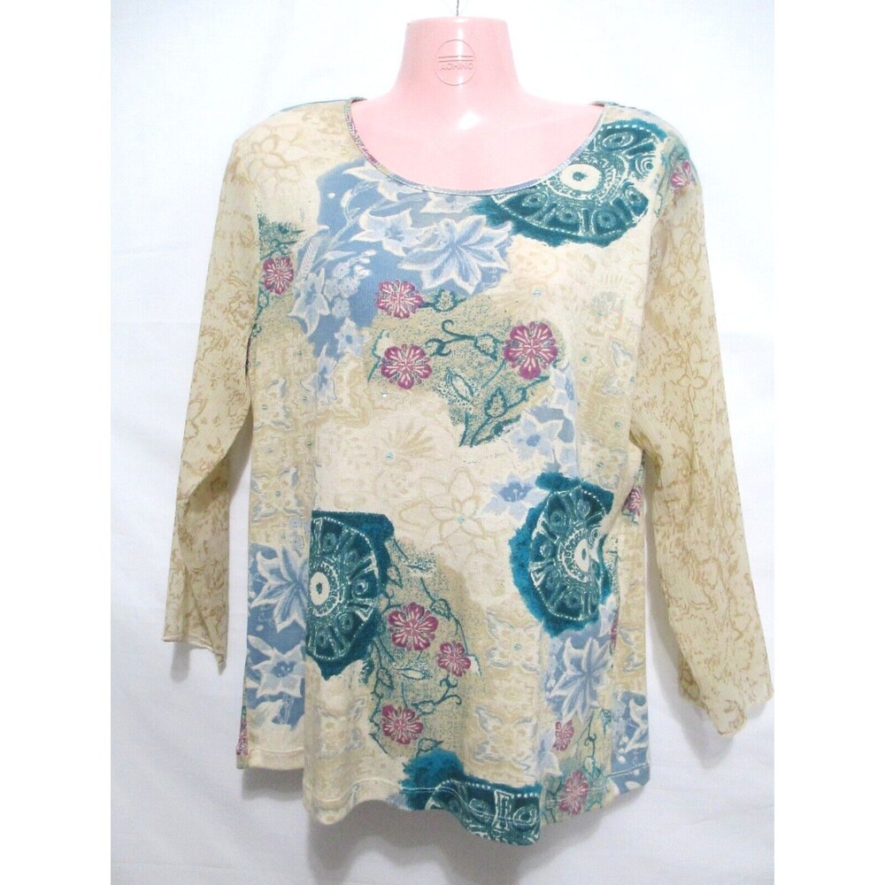 Jamaica Bay Women Floral Top 3/4 Sleeve 100% Cotton Lightweight Size XL